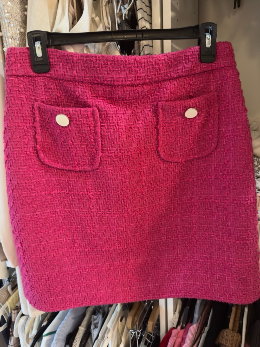 Hot Pink Tweed Mini Skirt with Front Pockets